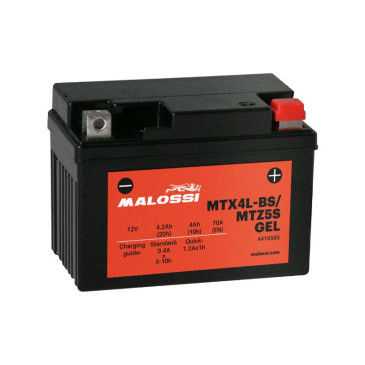 BATTERIE 12V 5 Ah MTX4L-BS MTZ5S MALOSSI GEL SANS ENTRETIEN PRETE A L'EMPLOI (Lg113xL70xH85mm) (EQUIVALENT YT4A-3 / SLA / GEL) 3700948260470