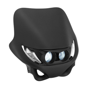 PLAQUE PHARE/TETE DE FOURCHE 50 A BOITE UNIVERSEL REPLAY ENDURO 2 A LEDS BLANCHES + HALOGENE 2x20W NOIR MAT (AVEC FIXATIONS) 3700948258392