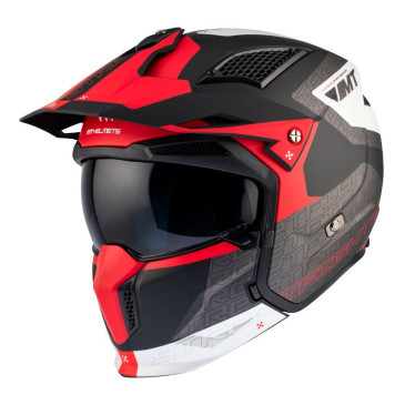 HELMET - FOR TRIAL - MT STREETFIGHTER SV TOTEM B15 GREY/RED - MATTL SINGLE CLEAR VISOR- WITH REMOVABLE CHIN GUARD (+ 1 EXTRA ADDITIONAL DARK VISOR) (ECE 22.06) 8434639170155