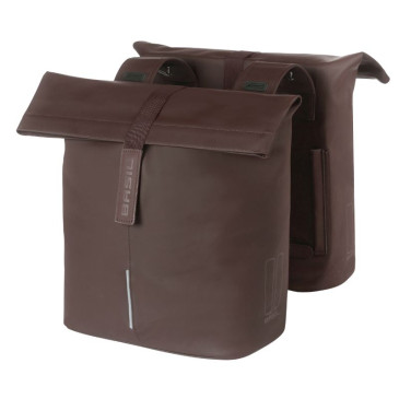 SACOCHE ARRIERE DOUBLE VELO LATERALE SAC BANDOULIERE BASIL CITY SHOPPER VEGAN MARRON IMITATION CUIR DROIT/GAUCHE 14/16L FIXATION HOOK-ON PORTE BAGAGE FERMETURE PLIANT ANTI-PLUIE AVEC REFLECHISSANT 8715019183737