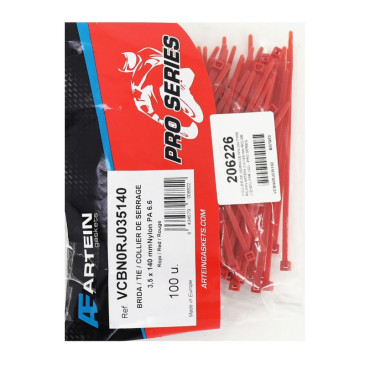 COLLIER DE SERRAGE NYLON TYPE RILSAN ARTEIN 3,5x140 mm ROUGE (VENDU PAR 100) -PRO SERIES- 8434579008822