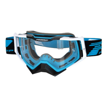 MASQUE/LUNETTES CROSS PROGRIP 3309 TR RAPID BLEU CLAIR/NOIR/BLANC ECRAN TRANSPARENT ANTI-RAYURES/ANTI U.V./ANTI-BUEE (HOMOLOGUE CE-EN-N° AC-96025 REV.2) 0801766029089