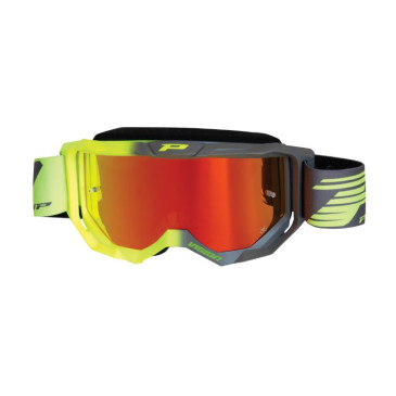 MASQUE/LUNETTES CROSS PROGRIP 3300 FL VISION JAUNE FLUO/GRIS ECRAN MIROIR LIGHT SENSITIVE ANTI-RAYURES/ANTI U.V./ANTI-BUEE (HOMOLOGUE CE-EN-N° AC-96025 REV.2) 0801766019387