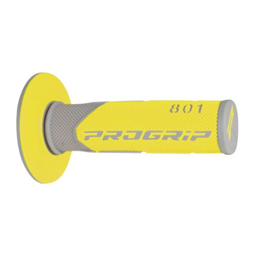 REVETEMENT POIGNEE PROGRIP MOTO OFF ROAD 801 DOUBLE DENSITE BASE GRIS/JAUNE CLOSED END 115mm (CROSS/MX) (PAIRE) 0801766035585