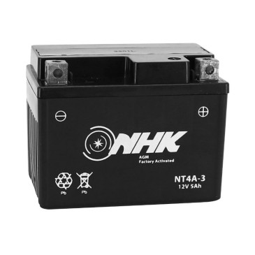 BATTERIE 12V 5 Ah NT4A-3 NHK FA SANS ENTRETIEN PRETE A L'EMPLOI (Lg114xL71xH86mm) (ACTIVEE EN USINE - QUALITE PREMIUM - EQUIVALENT YT4A-3 / SLA / GEL) 3700948228036