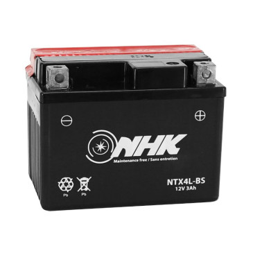 BATTERIE 12V 3 Ah NTX4L-BS NHK MF SANS ENTRETIEN LIVRE AVEC PACK ACIDE (Lg114xL71xH86mm) (QUALITE PREMIUM - EQUIVALENT YTX4L-BS) 3700948076033