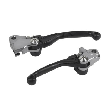 LEVIER DE FREIN/EMBRAYAGE MOTO OFF ROAD RETRACTABLE/PIVOT INCASSABLE KAWASAKI 250 KX 2019>2023, 450 KX 2019>2023 NOIR (PAIRE) -POLISPORT- 5604415130298