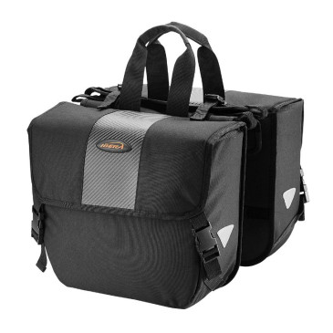 SACOCHE ARRIERE VELO DOUBLE IBERA ADJUSTABLE NOIR 24L FIXATION UNIVERSELLE (33x13x28.5cm) - LARGEUR REGLABLE PAR VELCRO ET CLIPS POUR TOUT PORTE BAGAGE 4714102190281