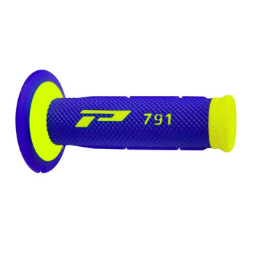 REVETEMENT POIGNEE PROGRIP MOTO OFF ROAD 791 DOUBLE DENSITE BASE FLUO JAUNE FLUO/BLEU CLOSED END 115mm (CROSS/MX) (PAIRE) 0801766072832