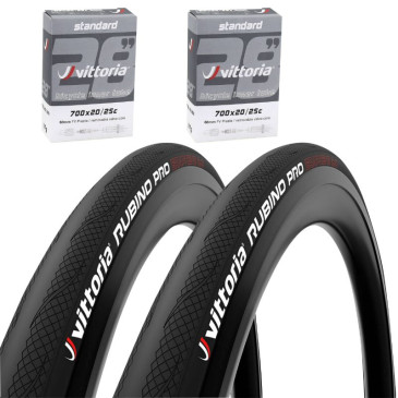 PNEU ROUTE 700 X 25 VITTORIA RUBINO PRO 4 NOIR GRAPHENE 2.0 TS (25-622) (PACK DE 2 PNEUS ET 2 CHAMBRES) 8022530025430