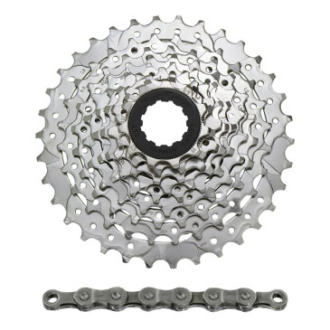 CASSETTE ET CHAINE (PACK) 9V. SUNRACE M96 11-34 VTT POUR SHIMANO NICKEL (LIVRE EN BOITE) (11-12-14-16-18-21-24-28-34) 8785294214457