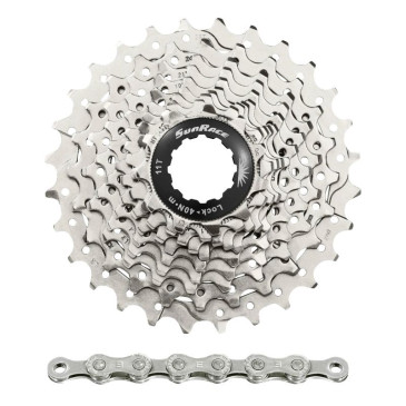 CASSETTE ET CHAINE (PACK) 10V. SUNRACE RS1 11-28 ROUTE POUR SHIMANO (NIVEAU 105) METALLIC ARGENT (LIVRE EN BOITE) (11-12-13-14-15-17-19-21-24-28) 8785294214402