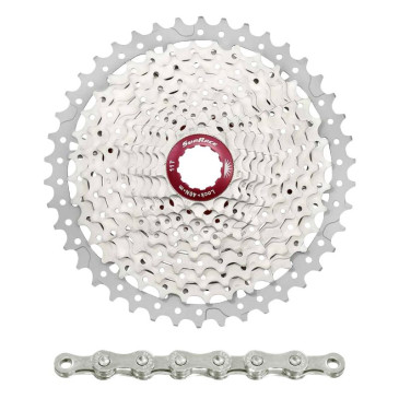 CASSETTE ET CHAINE (PACK) 11V. SUNRACE MS8 11-46 VTT POUR SHIMANO METALLIC ARGENT (LIVRE EN BOITE) (11-13-15-18-21-24-28-32-36-40-46) (2 BLOCS + PIGNONS) 8785294214372