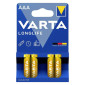 PILE LR03 1.5V VARTA ALCALINE LONGLIFE LR03 - AAA (VENDU PAR 4) 4008496525072