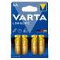 PILE LR06 1.5V VARTA ALCALINE LONGLIFE AA (VENDU PAR 4) 4008496525157