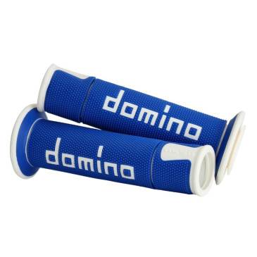 REVETEMENT POIGNEE DOMINO MOTO ON ROAD A450 BLEU/BLANC OPEN END 120-125mm (PAIRE) 8033900006355