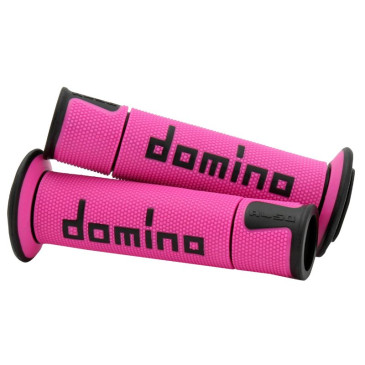 REVETEMENT POIGNEE DOMINO MOTO ON ROAD A450 FUCHSIA/NOIR OPEN END 120-125mm (PAIRE) 8033900004399