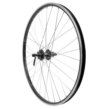 ROUE VTC PATIN BLOCAGE 700 x 35 - 28" M260 ARRIERE NOIR RENFORCE MOYEU SHIMANO DEORE NOIR CASSETTE 9/10V SPECIAL LOUEUR (JANTE DOUBLE PAROI AVEC OEILLETS) JANTE 19C 32 RAYONS NOIRS - RESISTE 140KGS 3660429073473