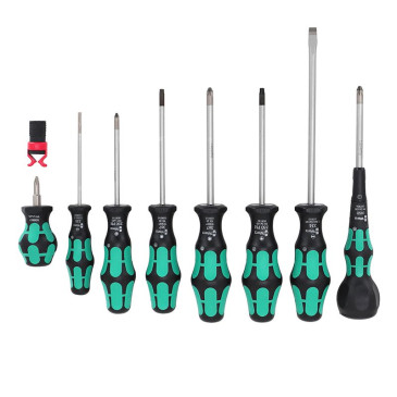 WERA 9527 - BALL GRIP SCREWDRIVER SET 9 Pieces - Slotted, Phillips,Torx - Black/green - German tools for workshop. 4013288227577