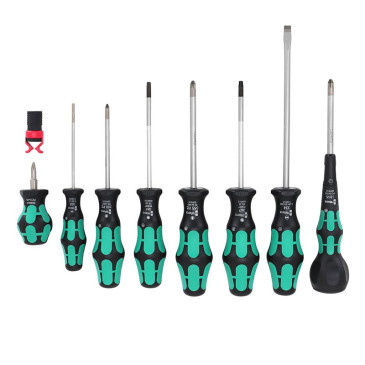 TOURNEVIS WERA 9528 BALL GRIP CRUCIFORME (POZIDRIV), TORX ET PLAT AVEC AGRIPPE VIS NOIR/VERT (SET 9 PIECES) -MARQUE ALLEMANDE POUR LES ATELIERS- 4013288227584