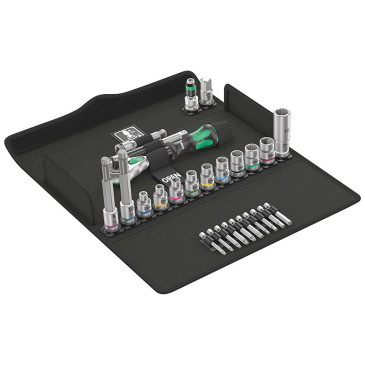 CLIQUET WERA BICYCLE SET 7 ZYKLOP SPEED TETE ORIENTABLE 3/8 AVEC DOUILLE, EMBOUT, RALLONGE ET ADAPTATEUR NOIR/VERT (COFFRET 27 PIECES) -MARQUE ALLEMANDE POUR LES ATELIERS- 4013288220608