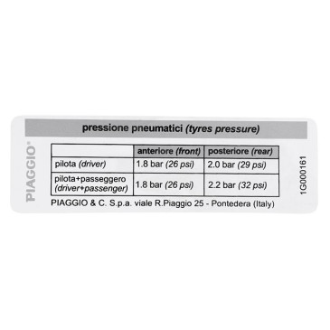 AUTOCOLLANT/STICKER/DECOR PRESSION PNEU ORIGINE PIAGGIO 125-300 GTS 2016> -1G000161-