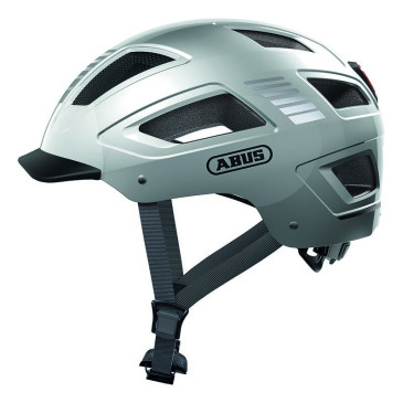 CASQUE VELO ADULTE ABUS URBAIN HYBAN 2.0 ARGENT ECLAIRAGE INTEGRE TAILLE L (56-61cm) REGLAGE MOLETTE 4003318869150