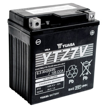 BATTERIE 12V 6 Ah YTZ7V YUASA MF SANS ENTRETIEN PRETE A L'EMPLOI (Lg113xL70xH120) 5050694036781