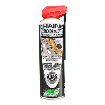 GRAISSE A CHAINE MOTO MINERVA CHAINE WHITE FACTORY ADHESIVE BLANCHE POUR ROUTE/OFF ROAD/CROSS (AEROSOL 500 ml) 3324960021330