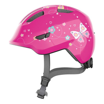 CASQUE VELO ENFANT ABUS SMILEY 3.0 BUTTERFLY ROSE TAILLE 50-55cm AVEC MOLETTE 4003318672583