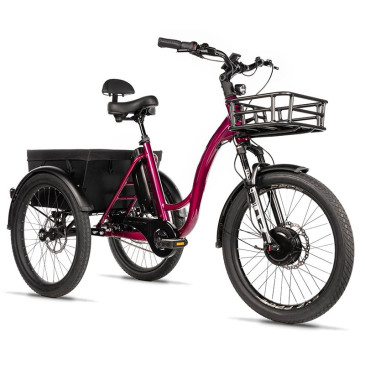 TRICYCLE ELECTRIQUE/VAE CITY LEADER FOX 24" CURTIS 2025 MIXTE BORDEAUX BRILLANT 8V SHIMANO NEXUS MOTEUR ROUE AV BAFANG 36V 45Nm BATTERIE 17,4Ah