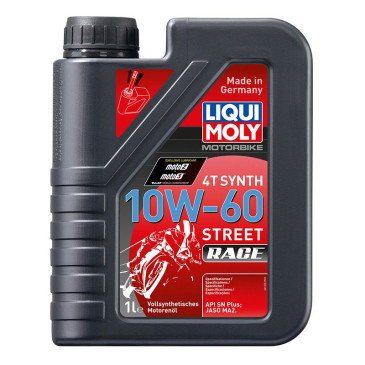 HUILE MOTEUR 4 TEMPS LIQUI MOLY MOTO STREET RACE 4T 10W60 (1 L) SYNTHETIQUE (HUILE MOTEUR OFFICIELLE MOTO 2 ET MOTO 3) 4100420015250