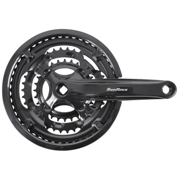 PEDALIER VTT SUNRACE 7/8V. FCM2B ACIER NOIR 170mm 48-38-28 AVEC PARE CHAINE - BOITIER 118mm 4710944228106