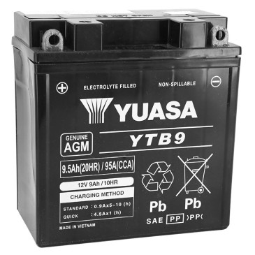 BATTERIE 12V 3 Ah YTB9 YUASA ACTIVEE EN USINE PRETE A L'EMPLOI (Lg114xL71xH86mm) 5050694049552