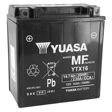 BATTERIE 12V 14 Ah YTX16-BS YUASA ACTIVEE EN USINE PRETE A L'EMPLOI (Lg150xL87xH161mm) 5050694044113